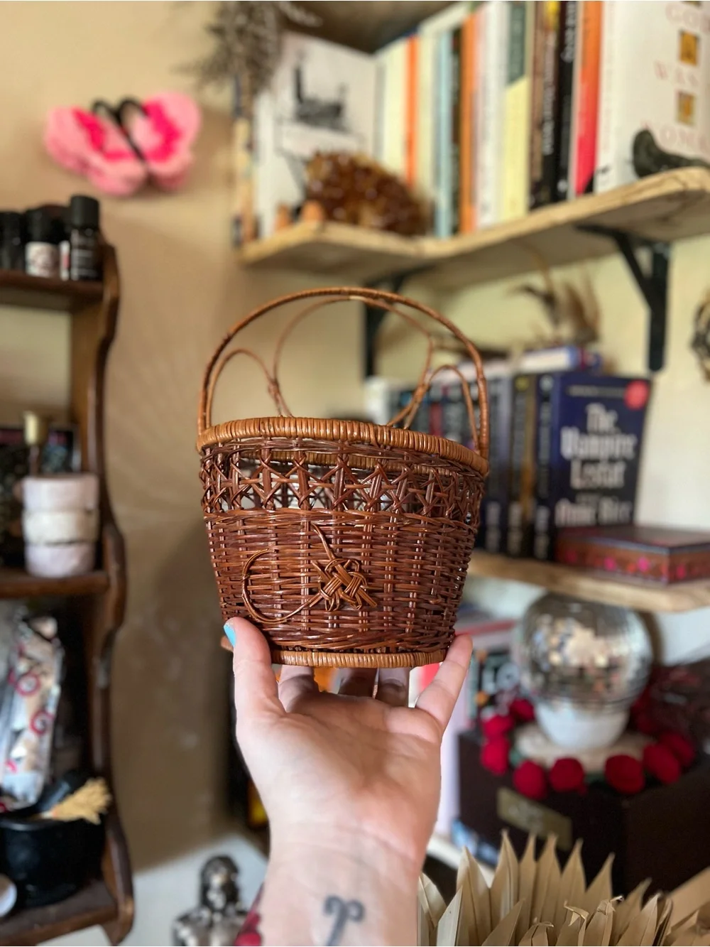 Vintage Brown Wicker Handled Basket